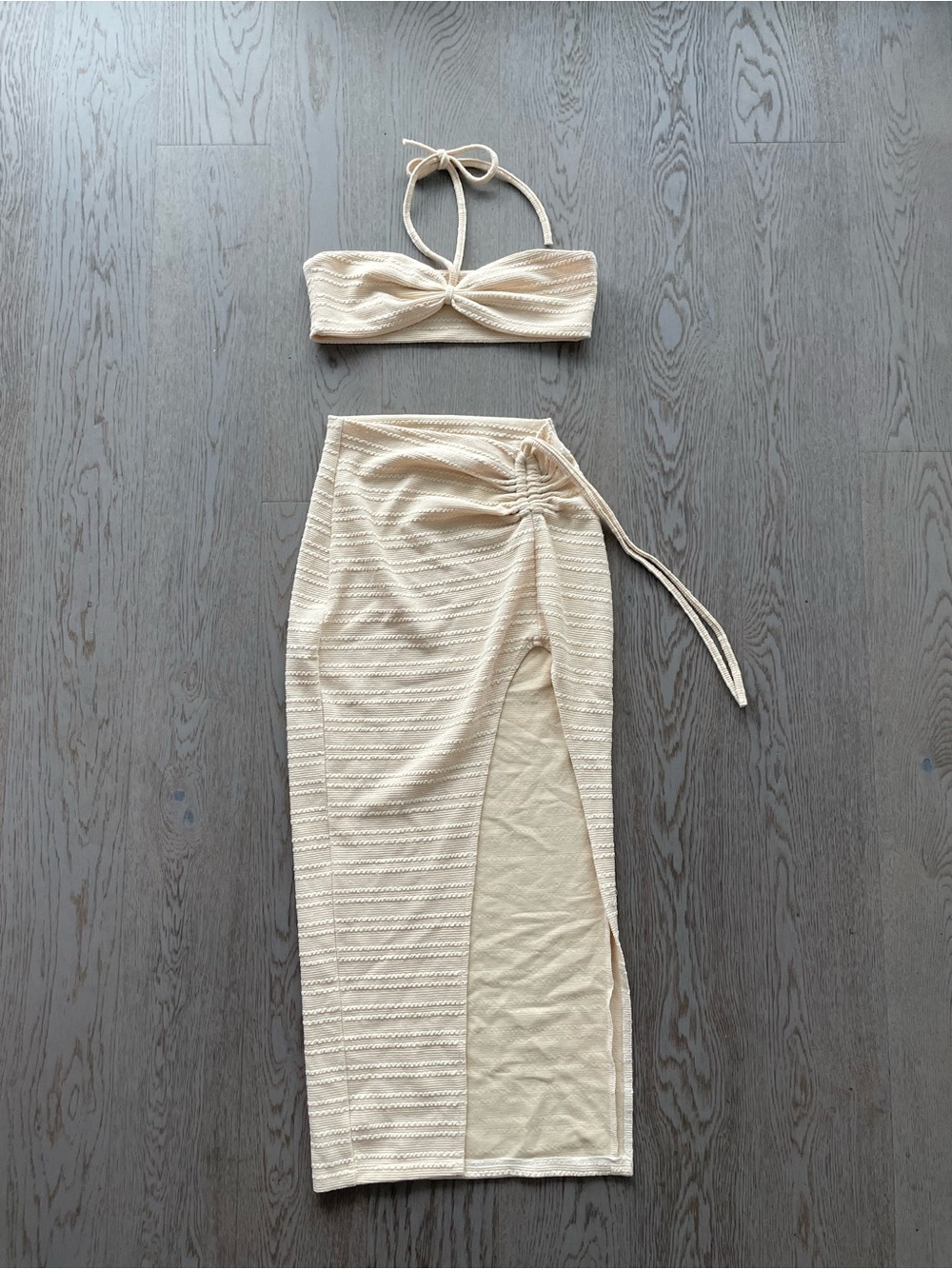 Cream Drawstring Side-Slit Midi Skirt - Women